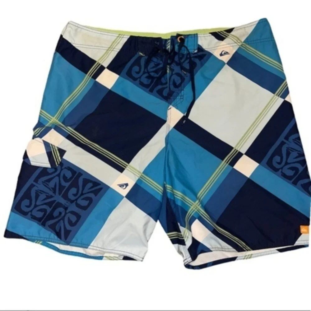 Quicksilver Giant Plaid Graphic Colorblock Board Shorts sz 40